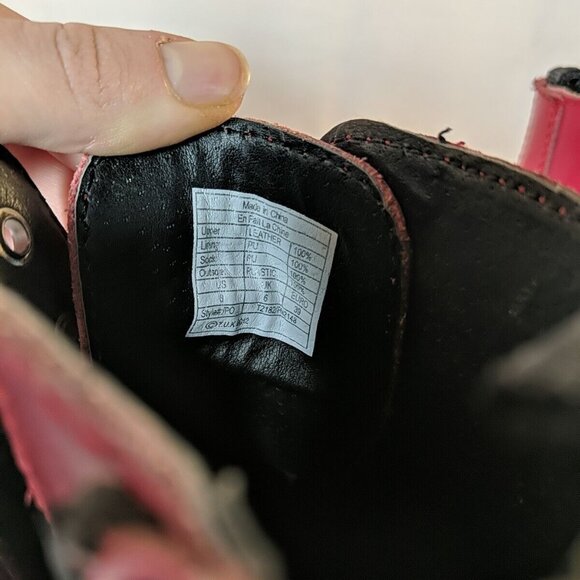 Anarchic by T.U.K. Red Leather Combat Moto Boots Womens 8 Black Hot Topic T2182 - Picture 7 of 13